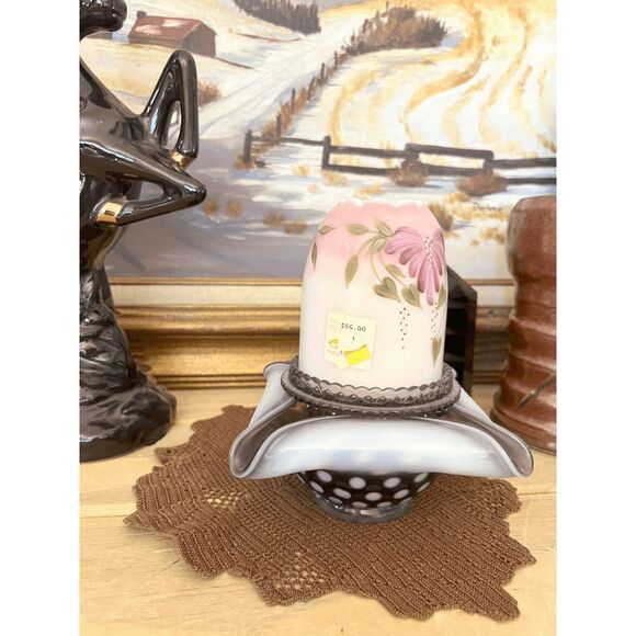 Vintage Fenton Heirloom Optics Hand-Painted 3-Piece Fairy Lamp - Picture 7 of 7